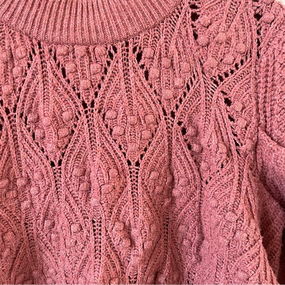 Free People Balloon Sleeve Textured Berry Pink Sweater - Picture 3 of 5